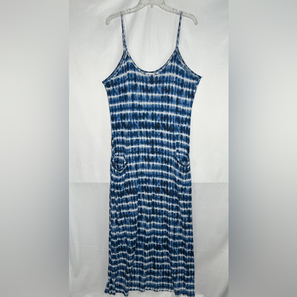 Ink & Ivy Blue Stripe Tie Dye Maxi Dress Bohemian Beachy Sz L
